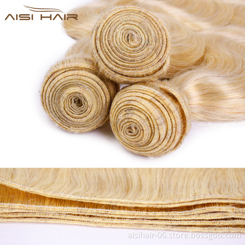 Aisi Hair Wholesale Blonde 613  Body Wave Human Hair Weave  Brazilian Human Hair 613 Bundles with Closure